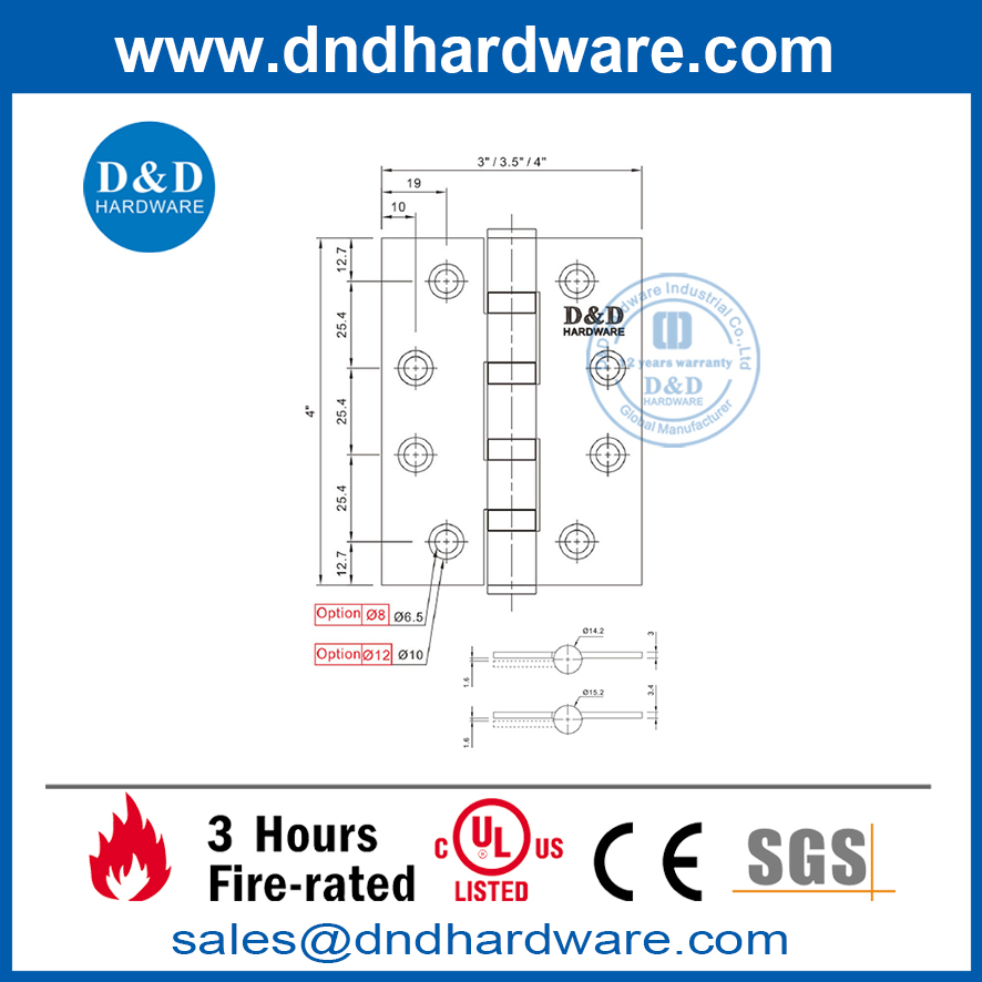 SUS304 Satin Finish SS304 Fire Door Hinge with UL Listed-DDSS003-FR