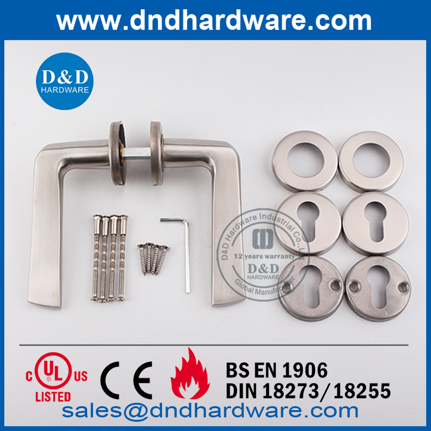 Silver Stainless Steel Hollow Lever on Rose Door Handle-DDTH034