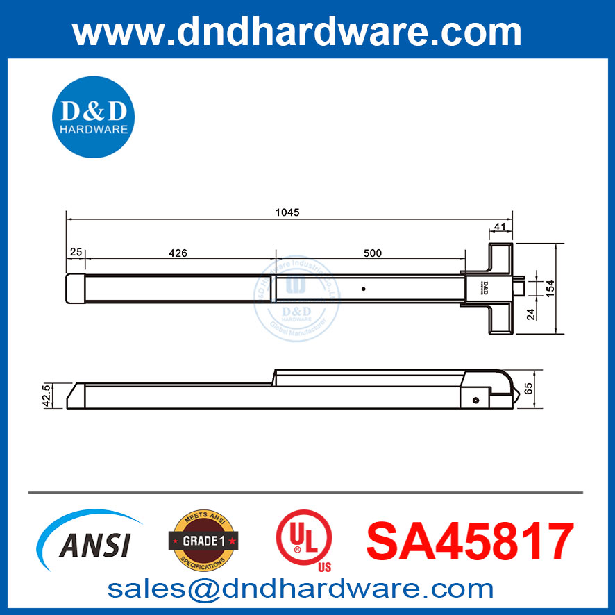 UL305 ANSI Good Quality Stainless Steel Commercial Door Panic Bar for Doors-DDPD025