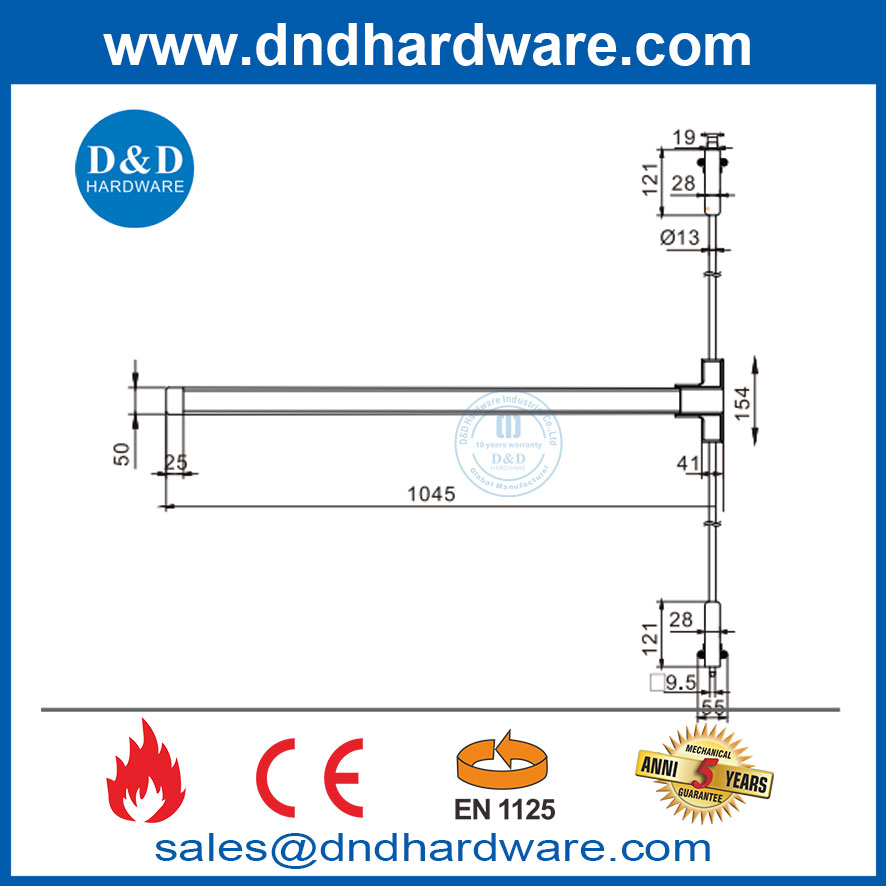 Two Point Locking Double Emergency Escape Door Panic Push Touch Bar CE EN1125-DDPD028