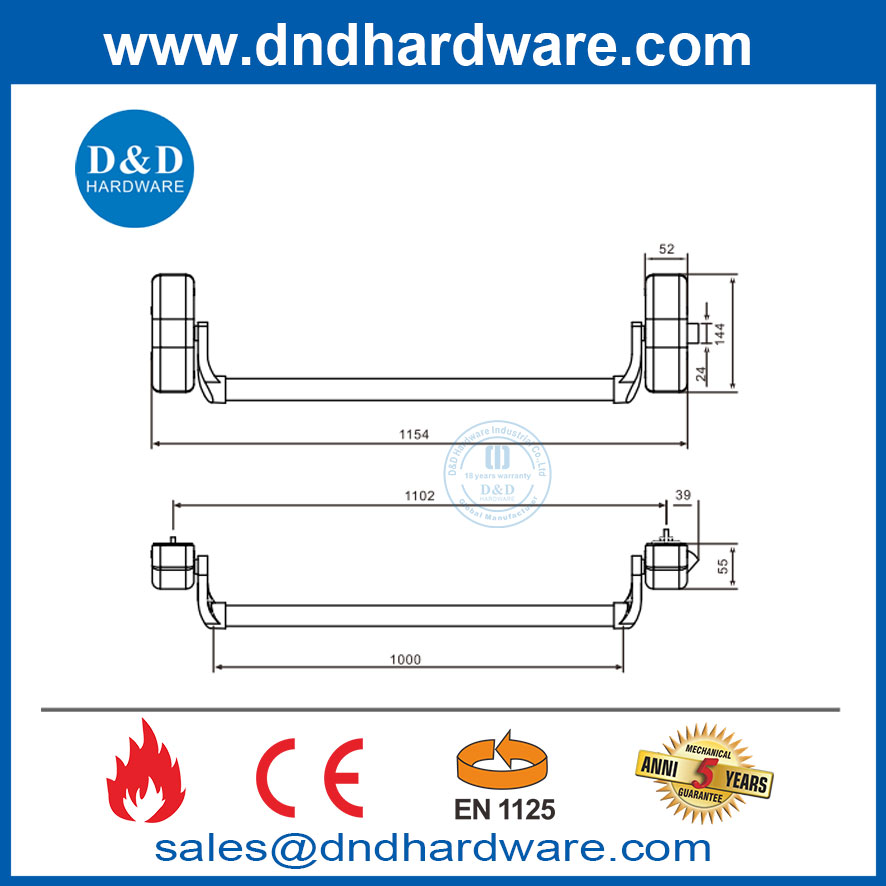 EN1125 Push Cross Bar European Type One Point Lock Panic Exit Device-DDPD021