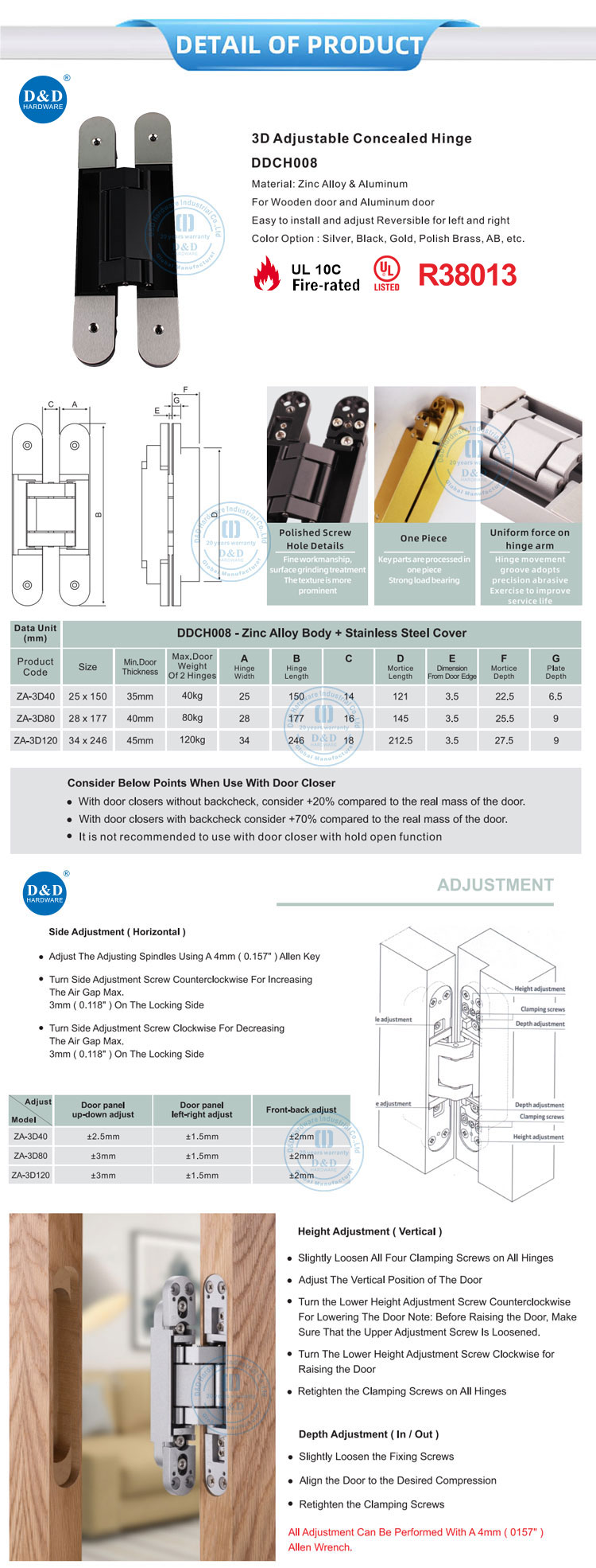 3d adjustable door hinge