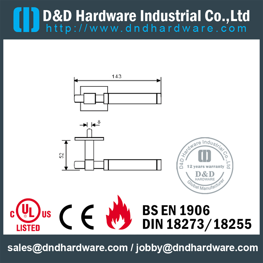 SUS304 new square solid handle with square rose for Commercial Door- DDSH142 
