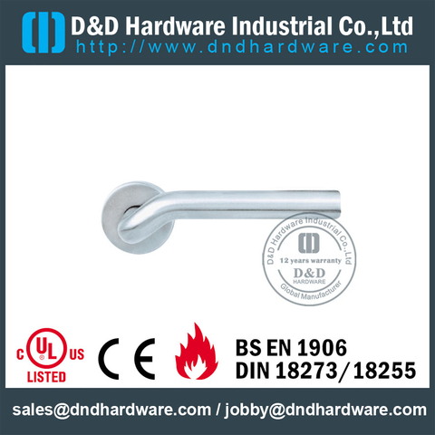 SS304 Hollow Tube Mitred Shape Lever Handle for Exterior Steel Door-DDTH015