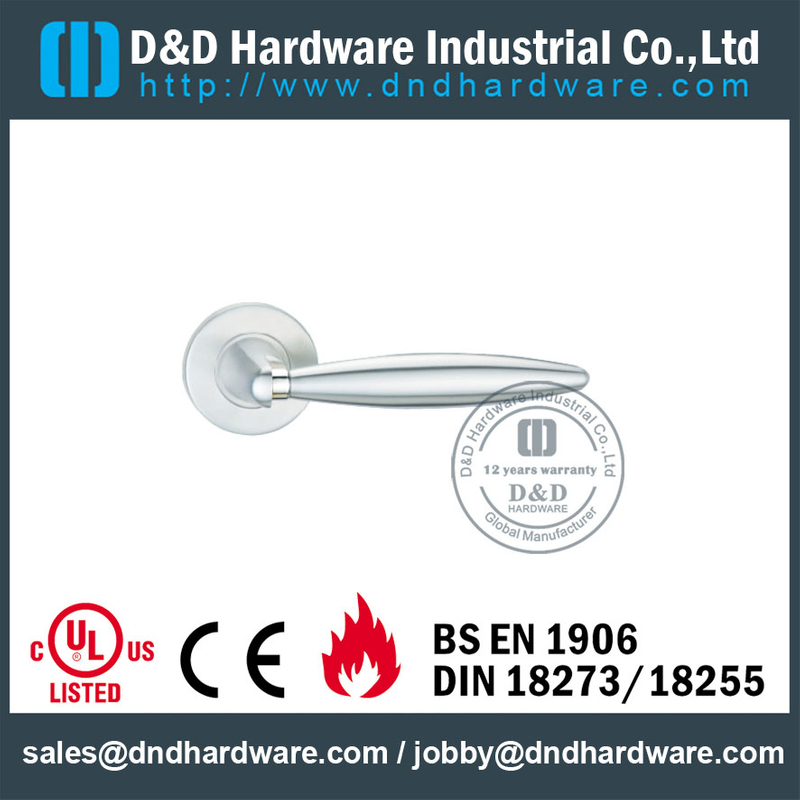 Grade 316 Modern Chrome Lever Front Door Handle for Entrance Doors with Satin-DDSH033