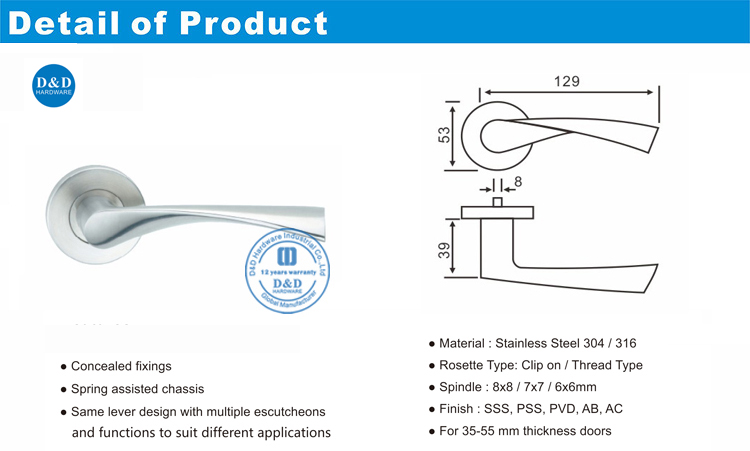 Exterior Solid Lever Door Handle-DDSH002-D&D Hardware