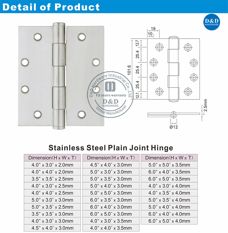 SS Plain Joint Hinge-D&D Hardware