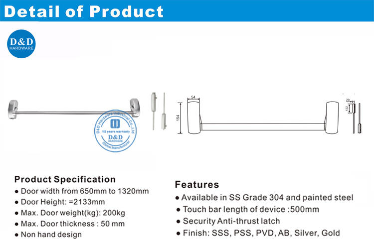 Exit Devices Door Hardware-DDPD022-D&D Hardware