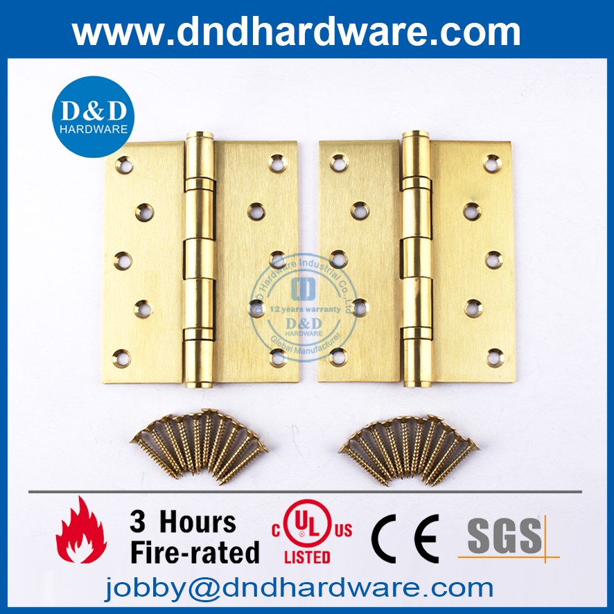 UL SS304 Fire Rated 2BB Polished Brass Stain hinge Door Hinge-DDSS007-FR-5x4x3mm