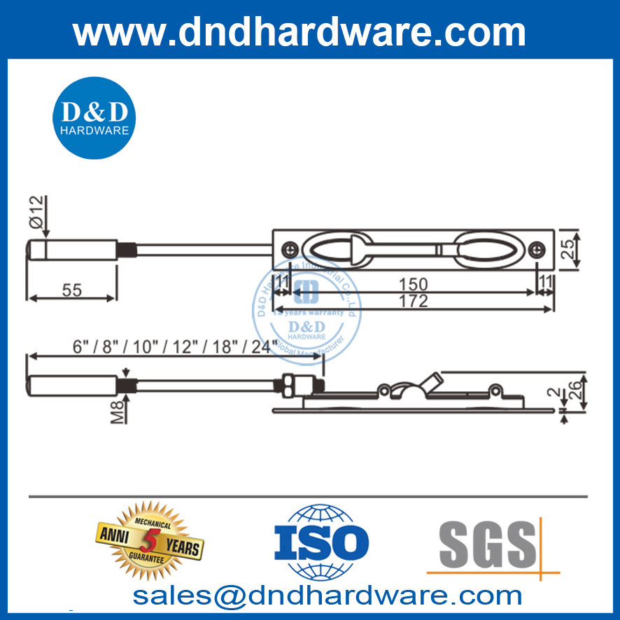 Stainless Steel Hidden Manual Flush Door Bolt for Metal Door-DDDB011