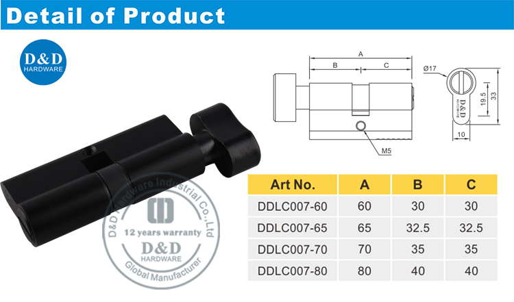Black Door Lock Cylinder-DDLC003-D&D Hardware