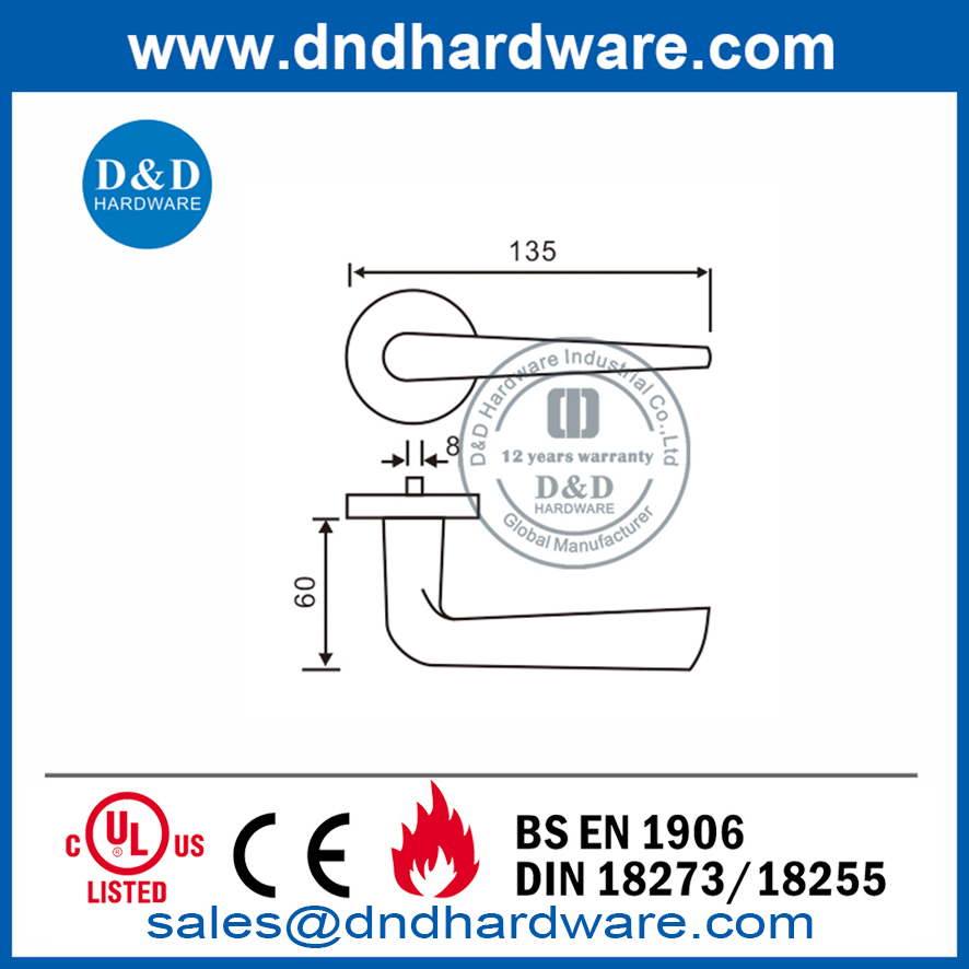 Silver Stainless Steel Hollow Lever on Rose Door Handle-DDTH034