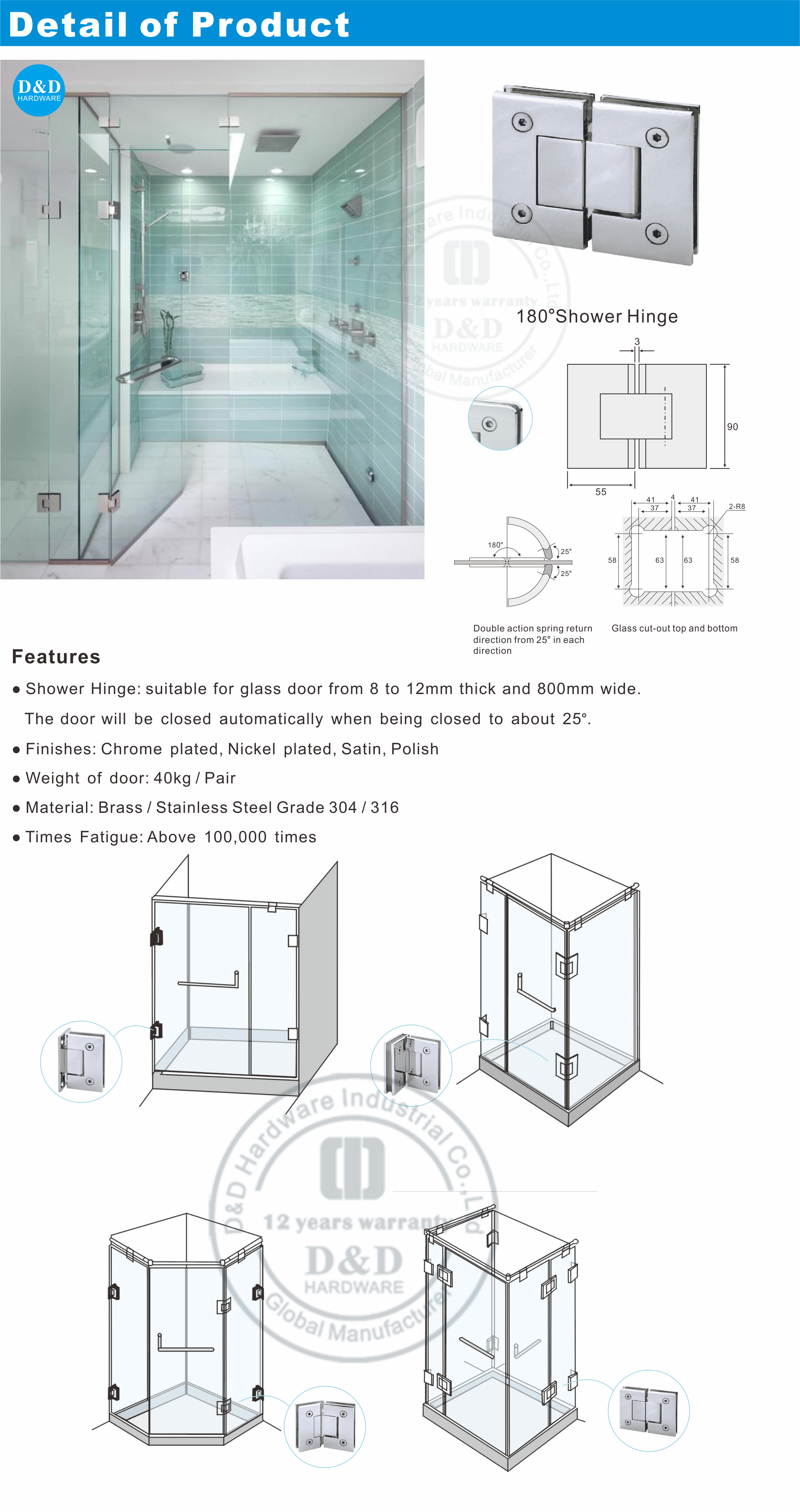 frameless glass shower hinges
