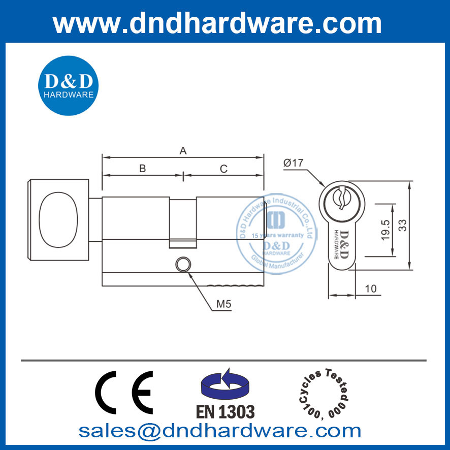 EN1303 Satin Nickel Solid Brass Commercial Lock Cylinder for European Market-DDLC001