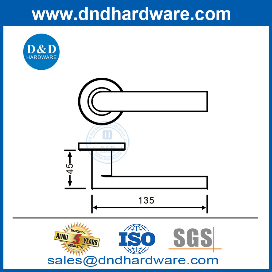 Front Door Handles Stainless Steel Lever Handle on Rosette for Security Door-DDTH043