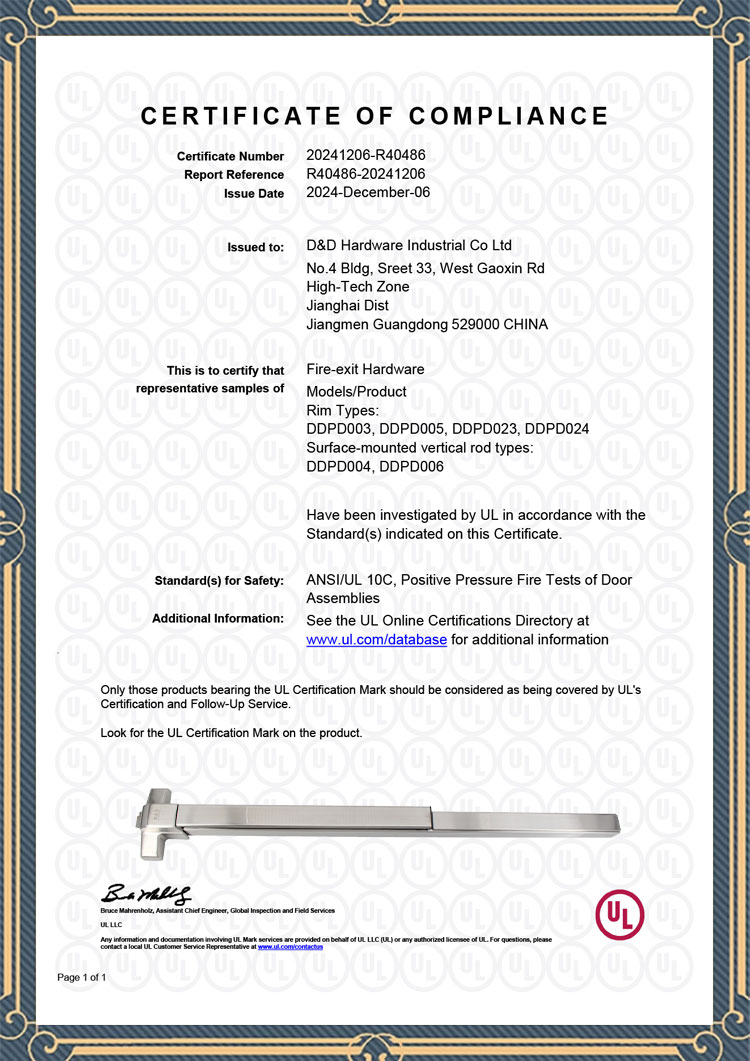 UL 10C Fire Exit Hardware