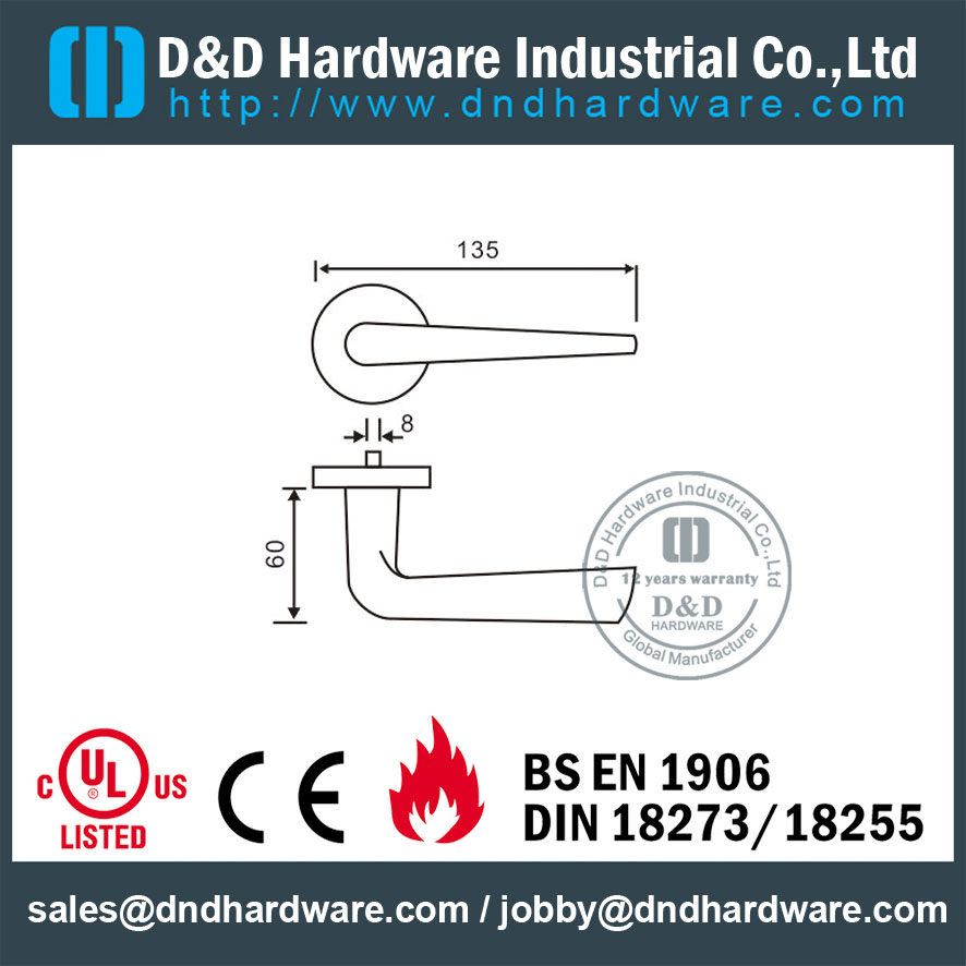 Stainless Steel 304 Modern Lever Handle on Rose Welding Type for Metal Commercial Door-DDTH034