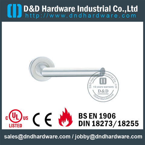 SS316 Hollow Tube Mitred Shape WC Fire Rated Door Handle for Outer Metal Door-DDTH012