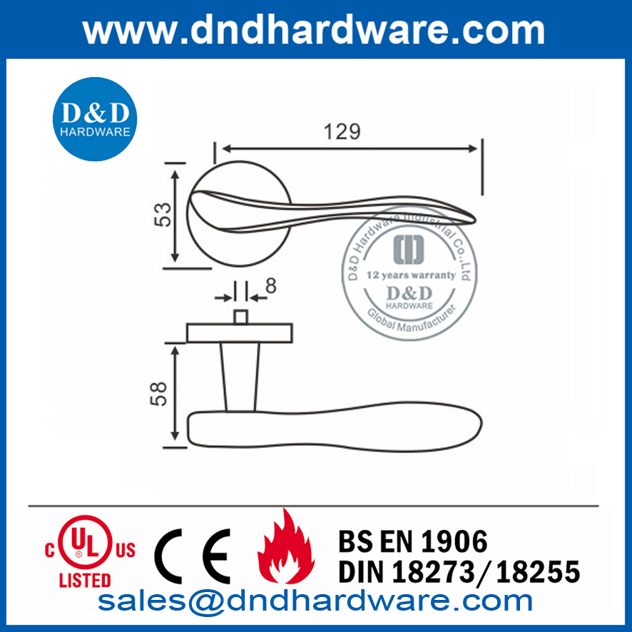 Modern Stainless Steel Bedroom Door Solid Lever Handle-DDSH014