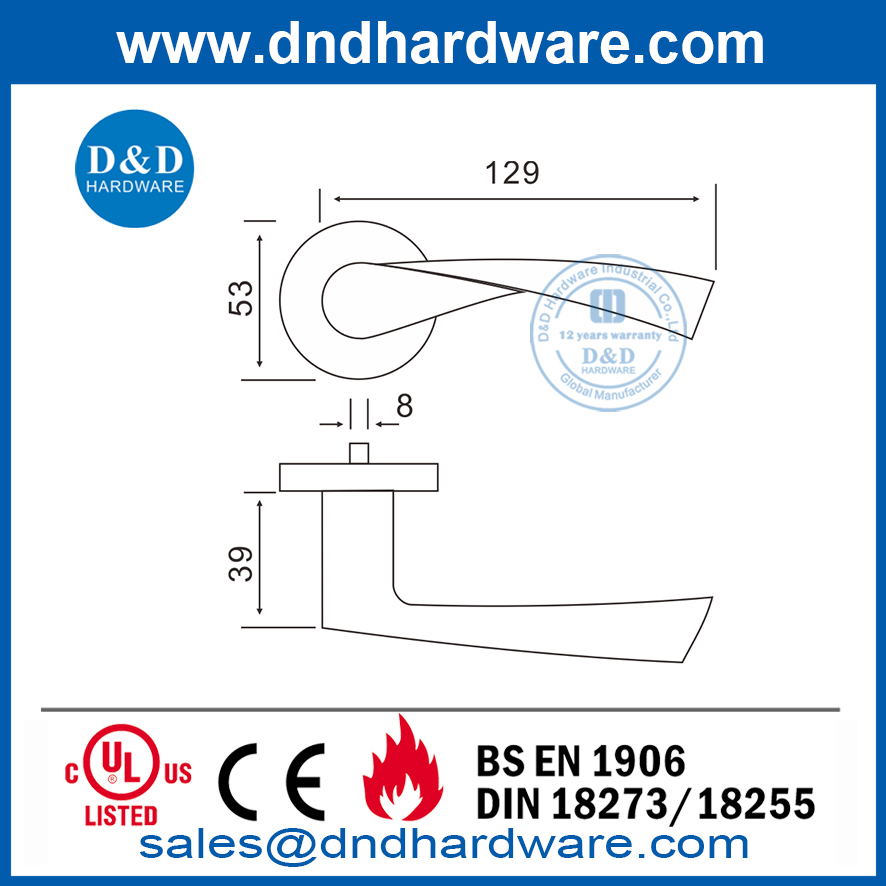 Round Rose Stainless Steel Solid Lever Door Handle-DDSH002