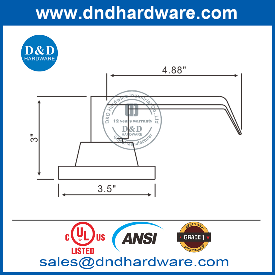 UL Listed ANSI Grade 1 Zinc Alloy Fire Resistant Tubular Lockset-DDLK009