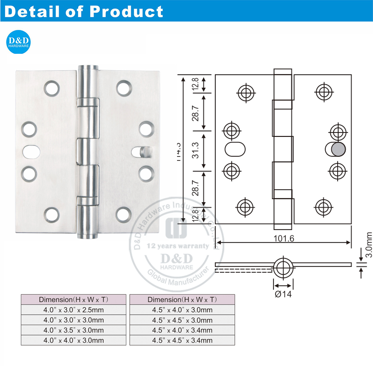 SS Single Security Hinge-DDSS015-B-D&D Hardware