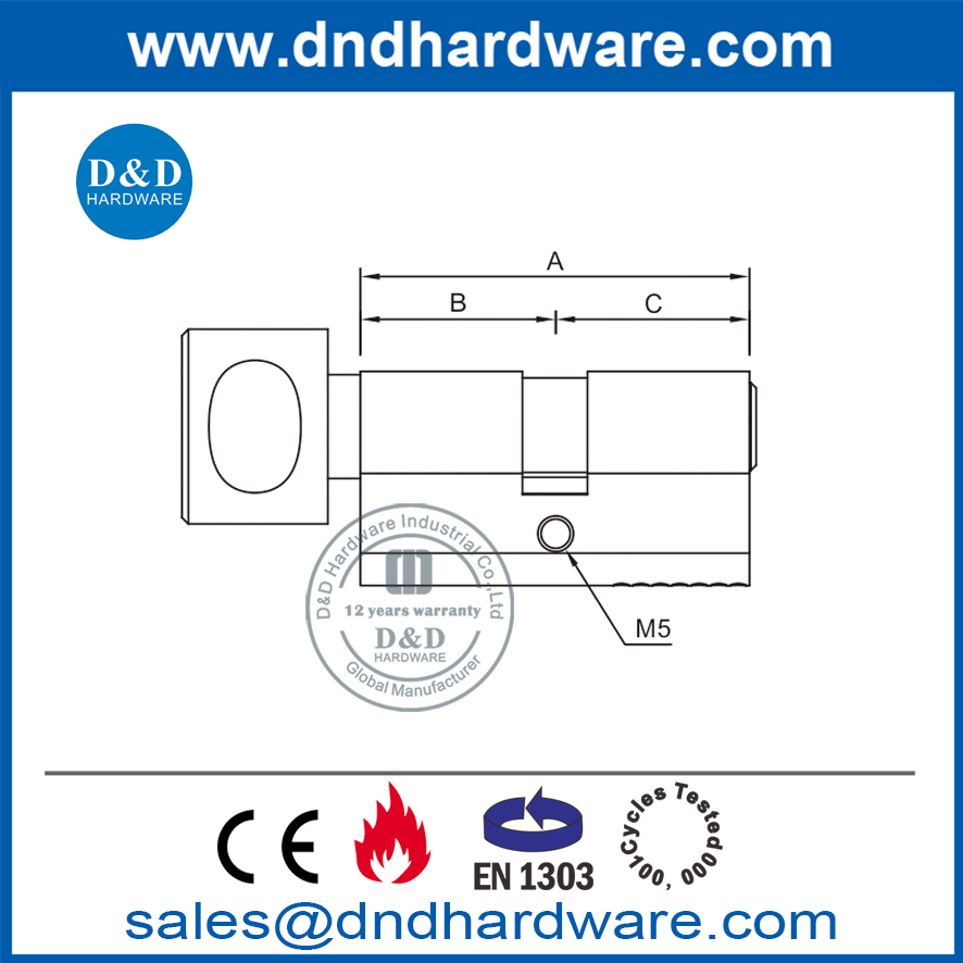 BS EN1303 Solid Brass Key and Turn Lock Cylinder-DDLC001