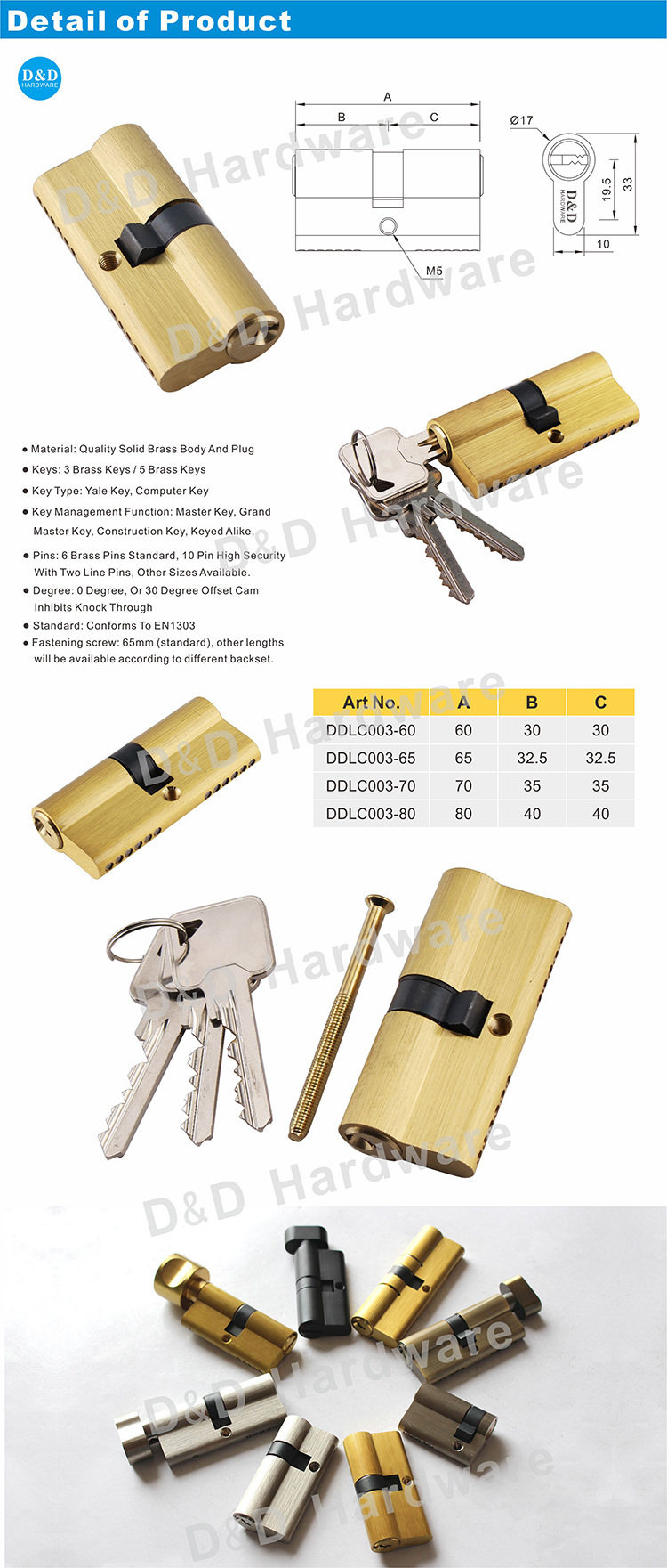 Satin Brass Lock Cylinder-DDLC003-D&D Hardware