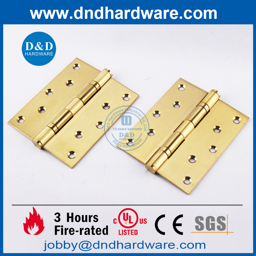 UL SS304 Fire Rated 2BB Polished Brass Stain hinge Door Hinge-DDSS007-FR-5x4x3mm
