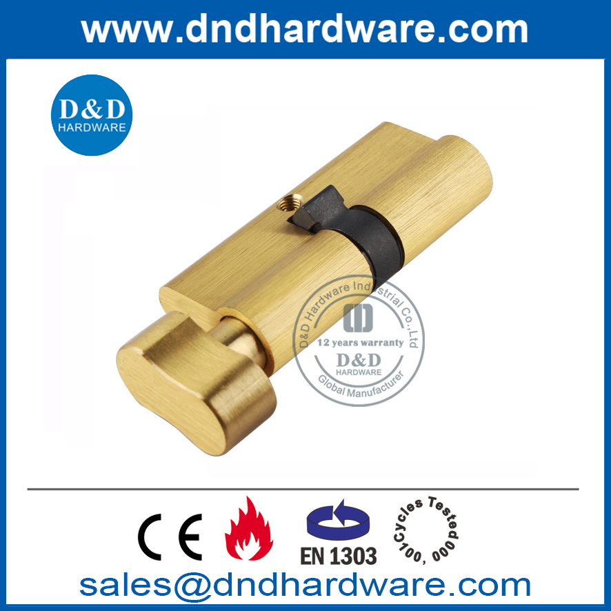 Satin Brass Security Euro Lock Cylinder with Thumbturn-DDLC007