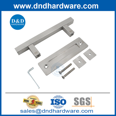 Satin Stainless Steel Double Sided Square Flush Sliding Barn Door Handle-DDBD104