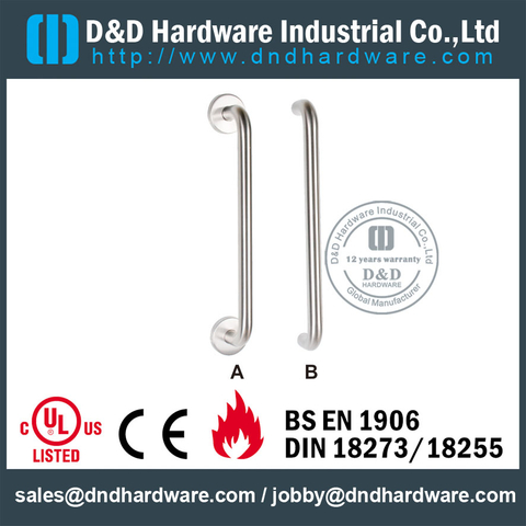 Rust-proof Single D Pull Handle with Rose for Front Metal Door with Mirror Finish -DDPH019