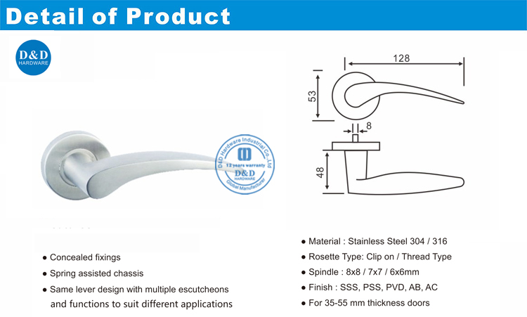 Exterior Door Lever-DDSH015--D&D Hardware