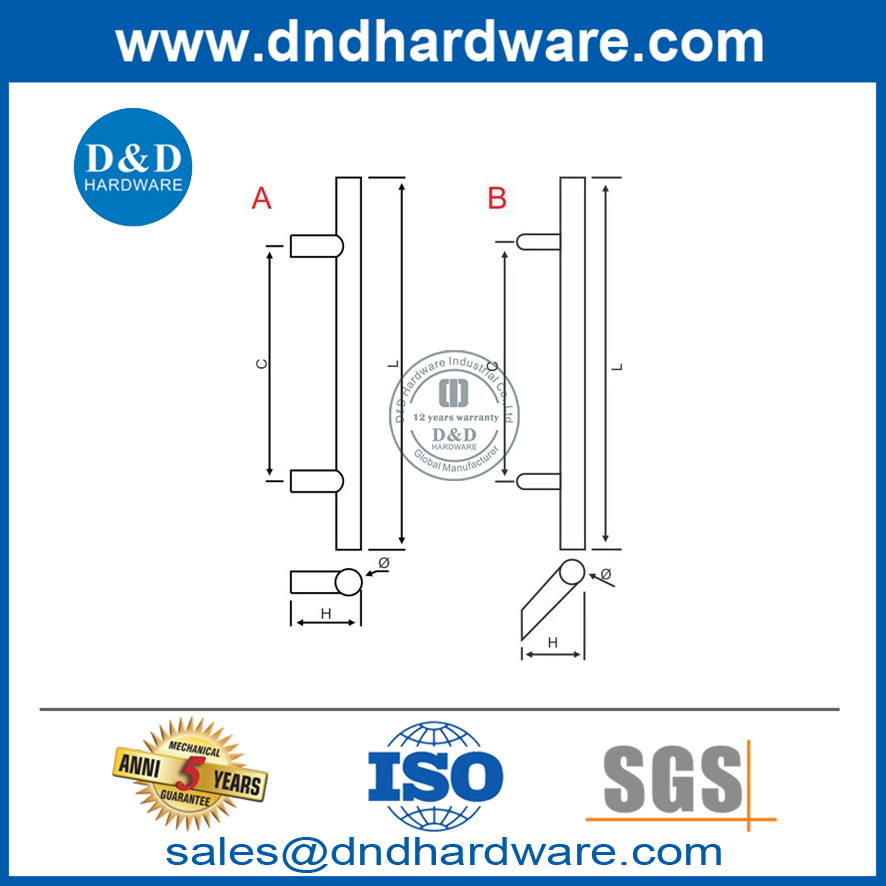 Silver Stainless Steel T Bar Single Side Pull Handle for Entry Glass Door-DDPH021