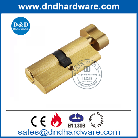 Satin Brass Security Euro Lock Cylinder with Thumbturn-DDLC007