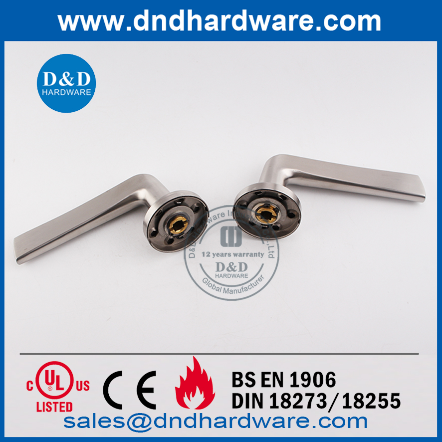 Silver Stainless Steel Hollow Lever on Rose Door Handle-DDTH034