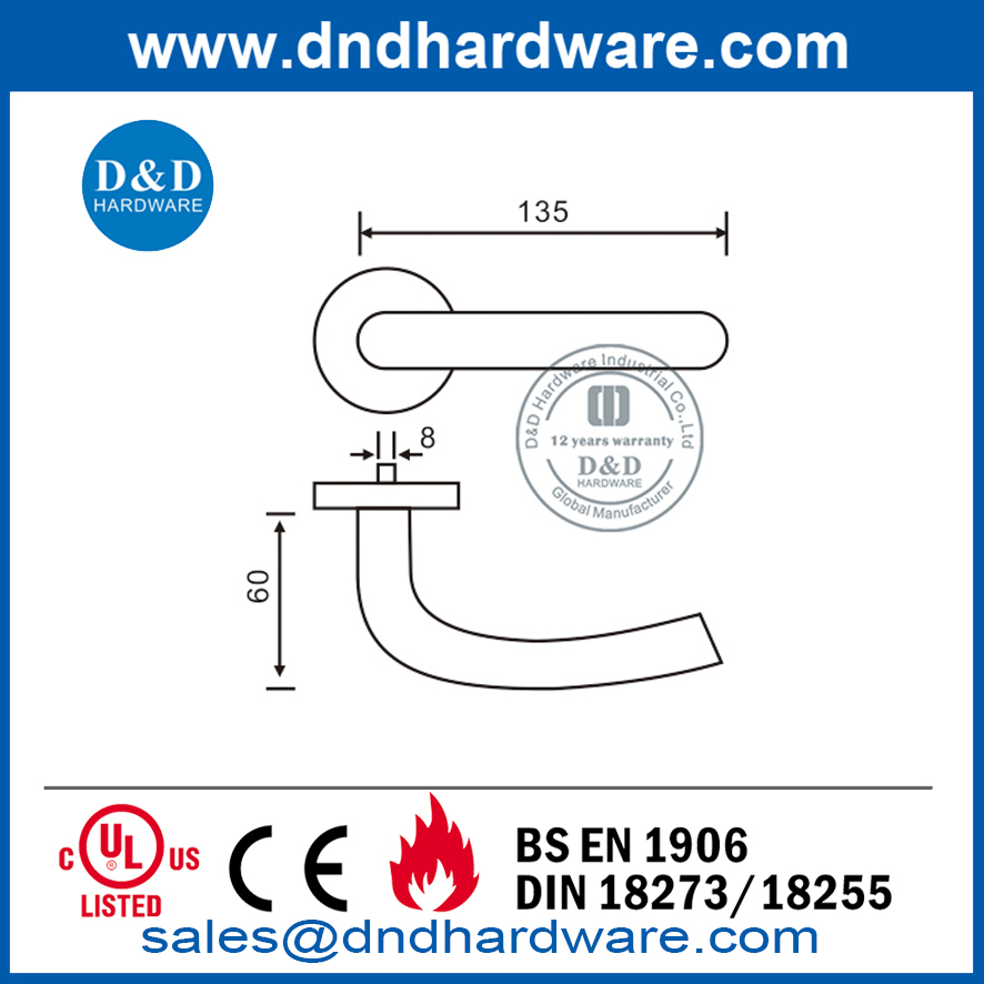 Class 4 Modern Stainless Steel Hollow Lever Door Handle-DDTH004