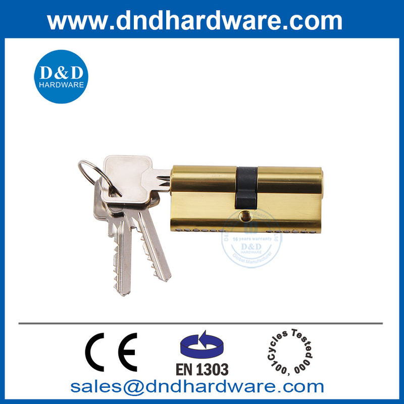 EN1303 Polished Brass Euro Profile Solid Brass Double Open Safe Door Lock Cylinder-DDLC003