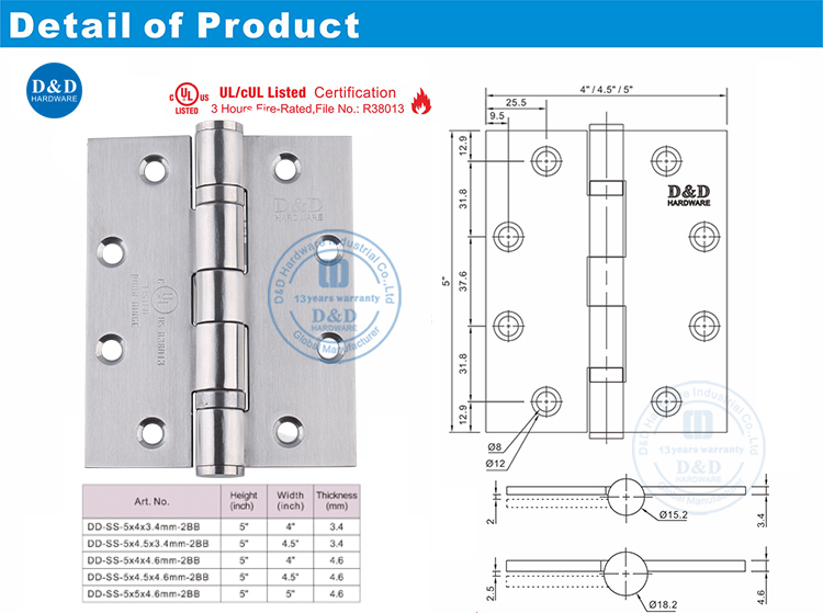 UL Heavy Duty Door Hinge-DDSS006-FR