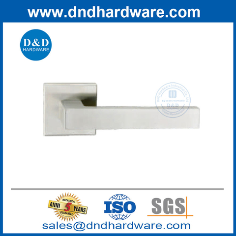 Stainless Steel Square Solid Front Door Lever Handle on Rosette-DDSH058