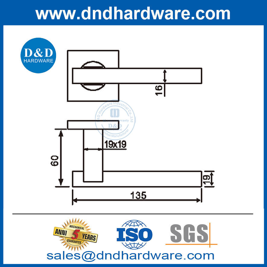 Simple Design Stainless Steel Square Hollow Tube Lever Door Handle-DDTH048