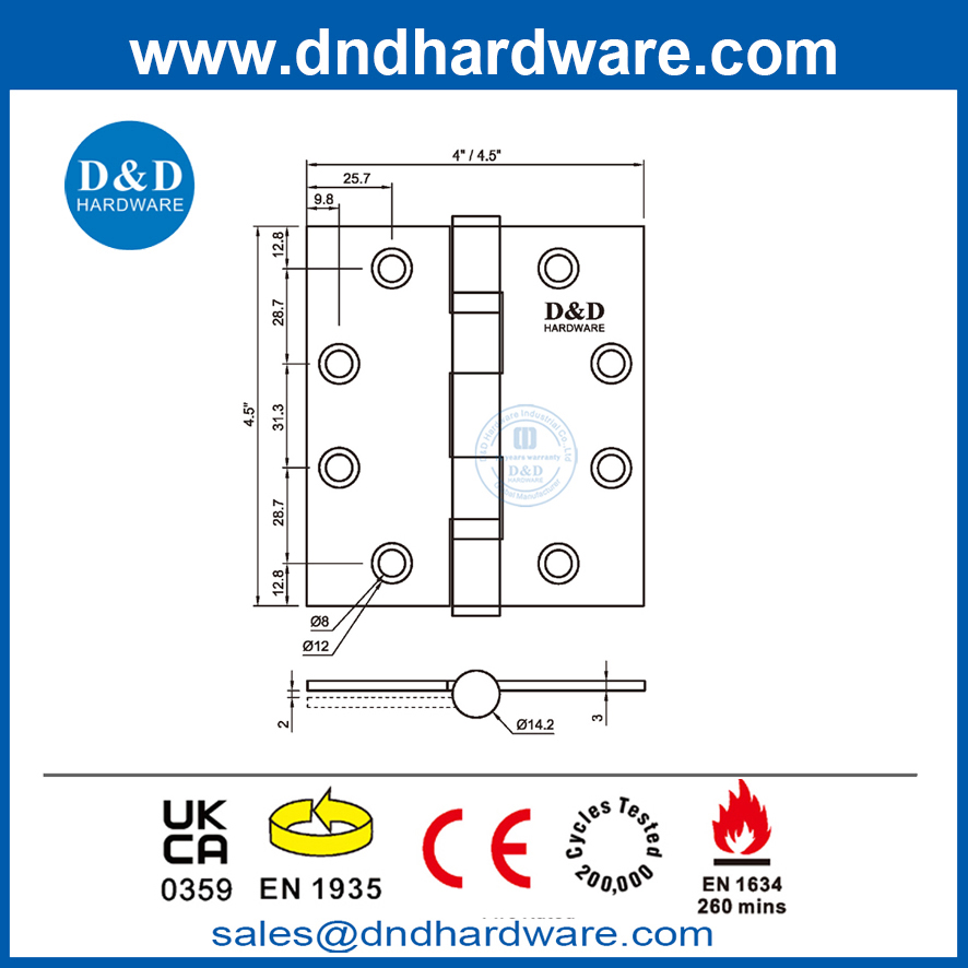 4.5 Inch BS EN1935 CE Mark Fire Rated Door Hinge for Internal Door-DDSS001-CE