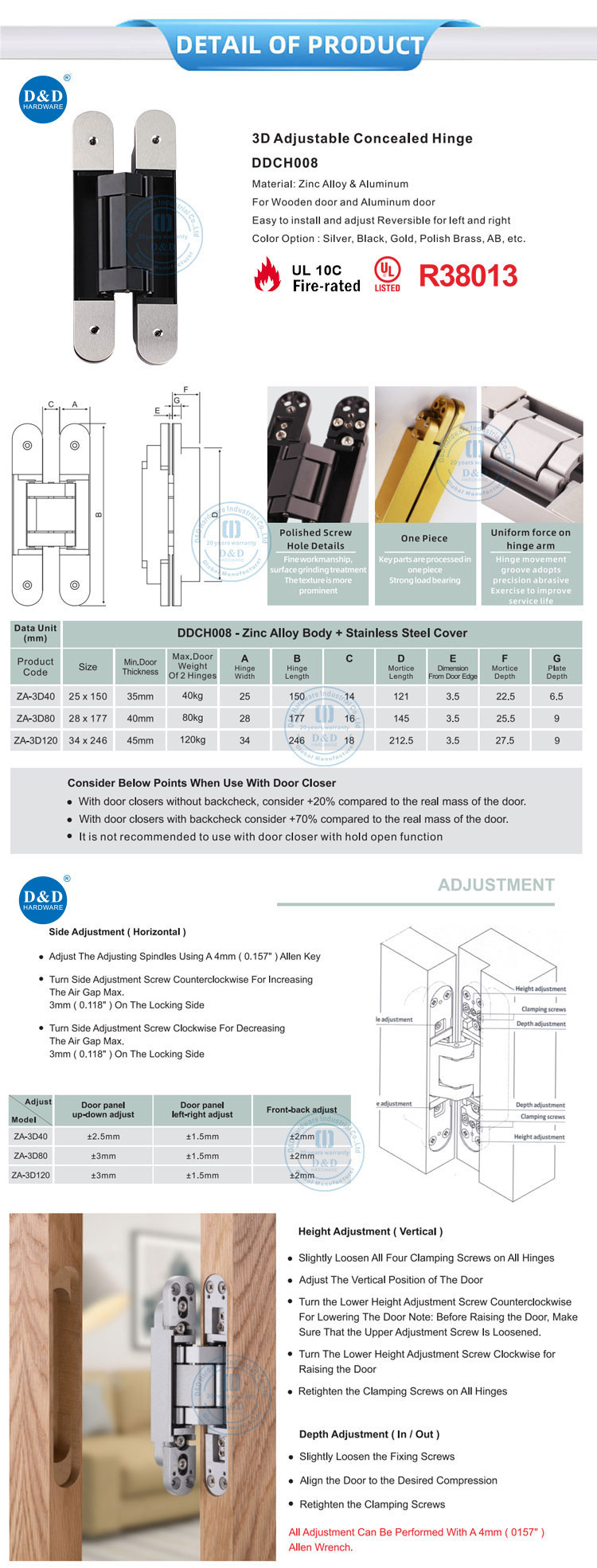 3D adjustable concealed hinges