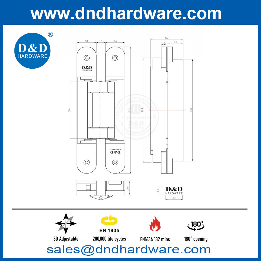 180 Degree White EN1935 Fire 3D Adjustable Concealed Hinge-DDCH008-G40