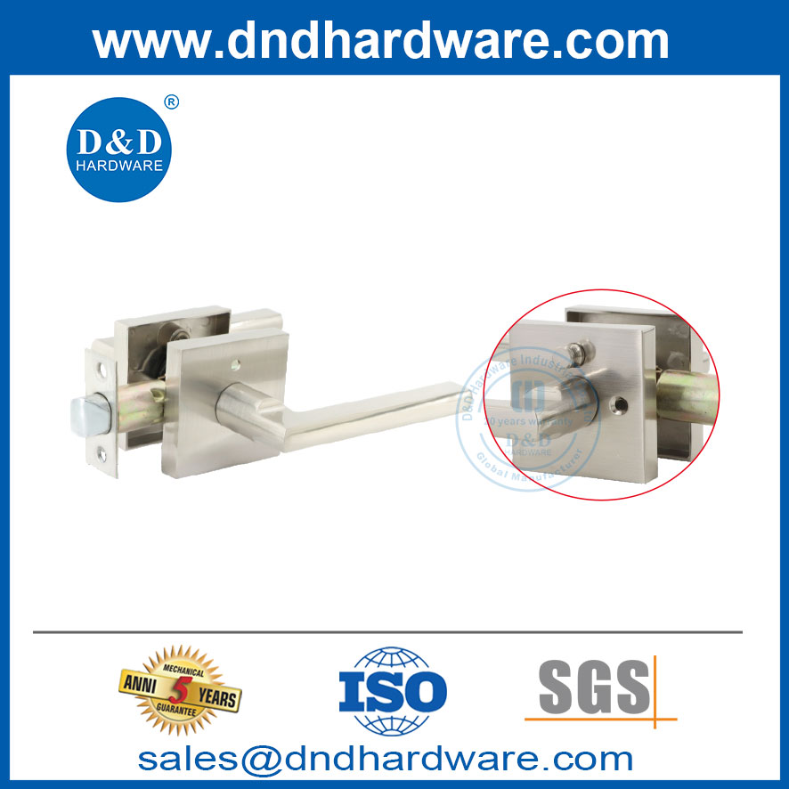 Square Rose Zinc Alloy Tubular Lever Lockset for Commercial Bathroom Doors-DDLK033