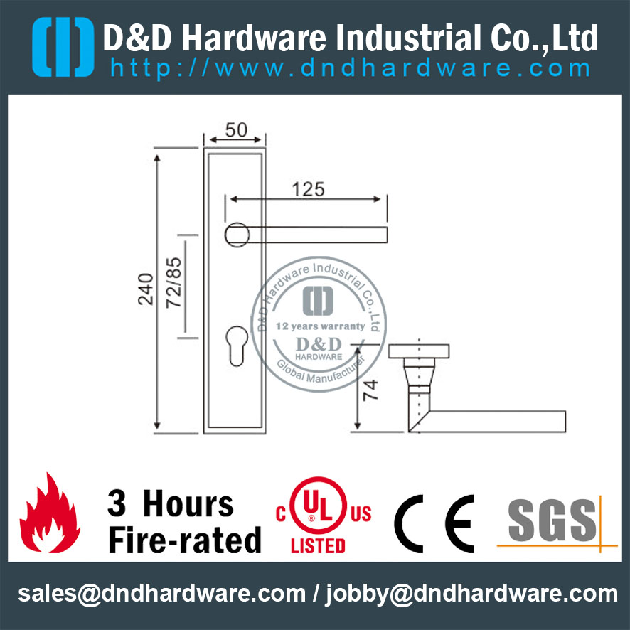 Stainless Steel 316 Solid Lever Handle on Backplate for External Doors –DDLP001