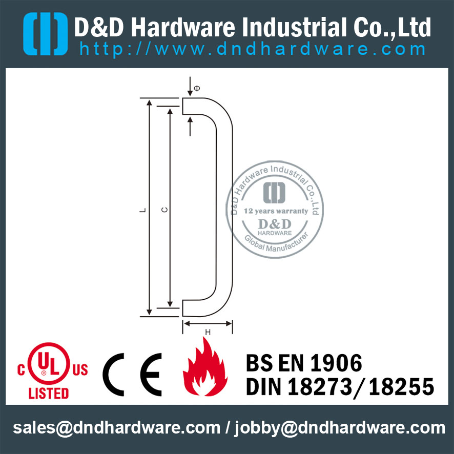 Stainless Steel Grade 316 D Pull Handle for Sliding Glass Door-DDPH007