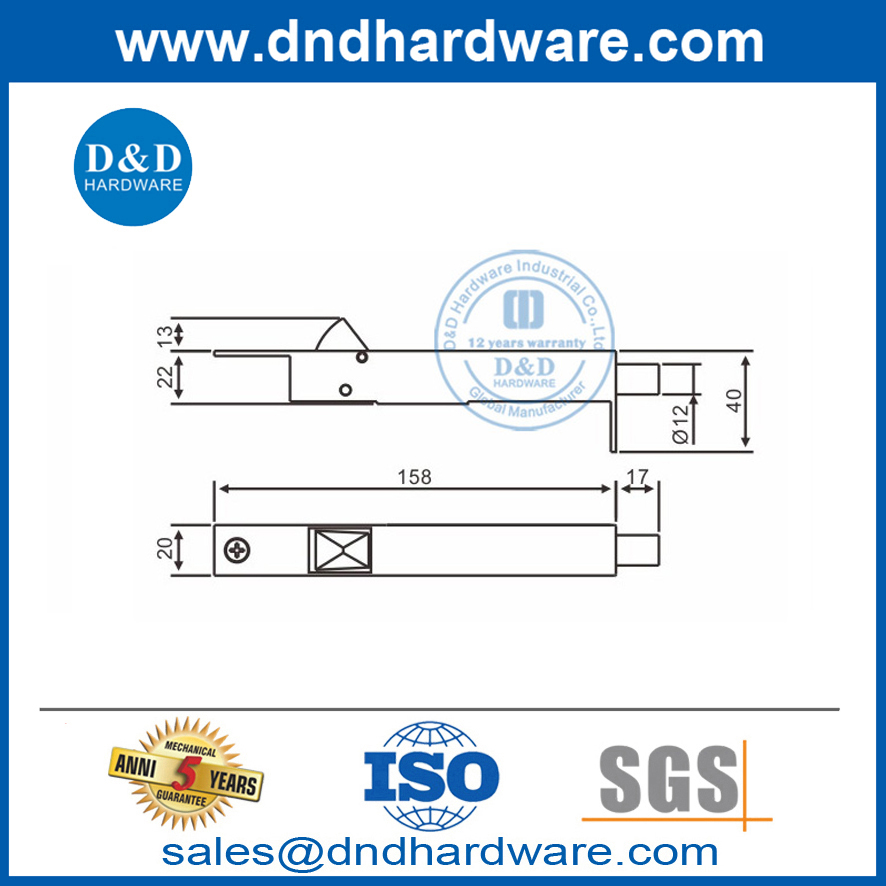 Stainless Steel 304 Automatic Flush Bolt for Double Metal Doors-DDDB023