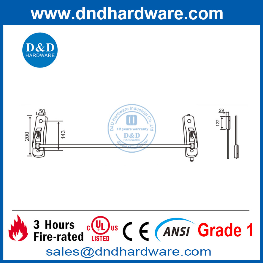 Grade 304 Fire Exit Device for Glass Door-DDPD010