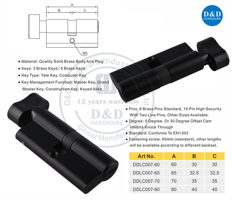 Matt Black Door Lock Cylinder-DDLC003-D&D Hardware